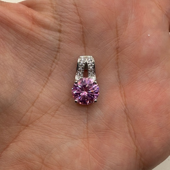 Elegant 925 Silver Pink Topaz? Gemstone CZ Rhinestone Mini Pendant - Picture 8 of 8